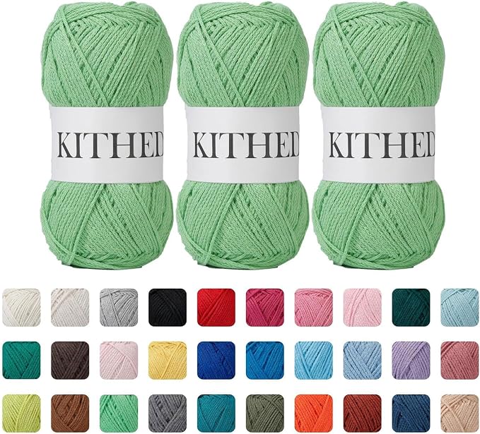 Cotton Yarn，10.5oz，526yard，3 Pack ，Soft Yarn for Crocheting and Knitting (34 Apple Green)
