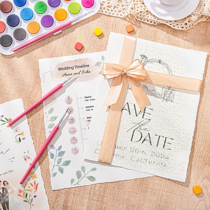 Watercolor Paper 8.5 x 11, 160 GSM Deckled Edge Handmade Paper, 50 Sheets