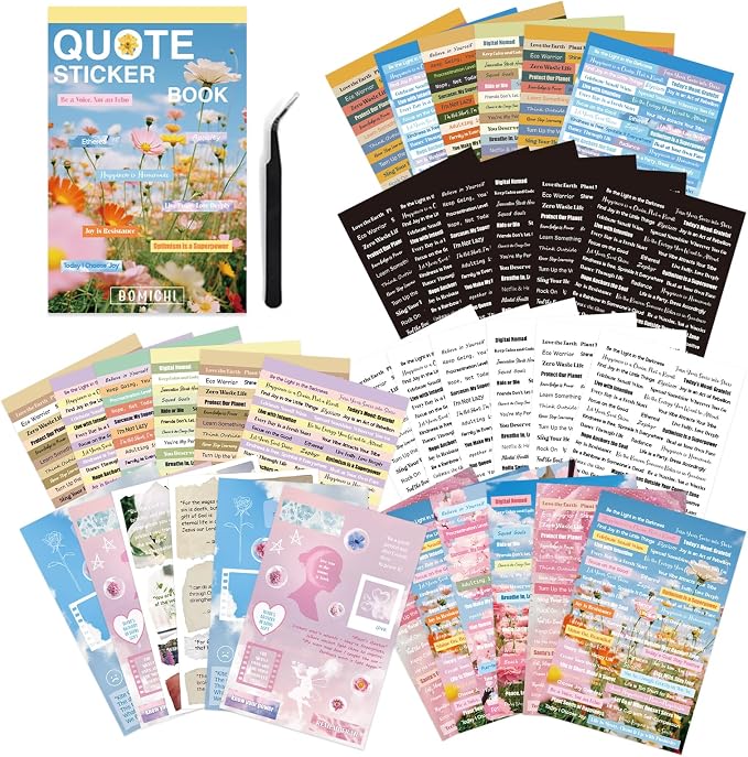 Bomichi Quote Stickers for Journaling, 48 Sheets 2800Pcs+ Word Motivational Inspirational Small Talk Stickers for Scrapbook Junk Journal Bullet Journal DIY Craft Card Making