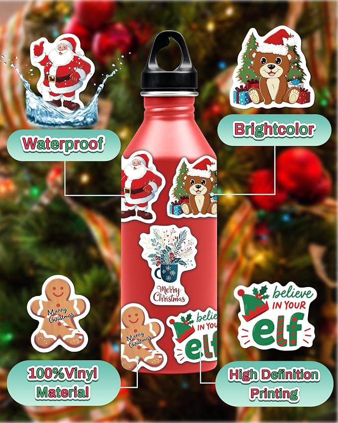 300 PCS Christmas Stickers for Kids, Party Favors Stocking Stuffers Gifts | Bulk Christmas Classroom Gifts, Holiday Sticker for Kids Teens Adults, Vinyl Water Bottles Stickers, Xmas Crafts Treats