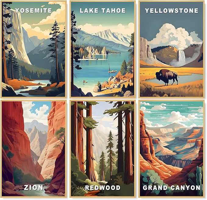 6 Pack Paint by Numbers Kit for Adults, National Parks Canvas Painting Set | 8x12 Inch, DIY Acrylic Painting Craft Kit for Beginners without Frame, Relaxing Creative Hobby, Home Wall Decor, Gift