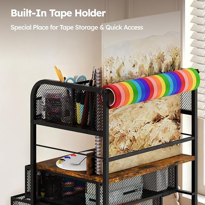 Homsorout Rolling Art Cart with 4 Drawers, Rustic