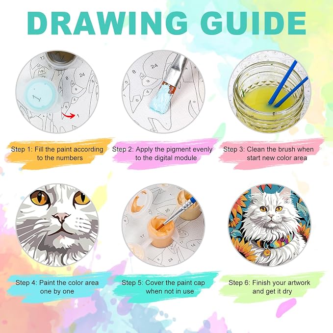 GEEHEIY Framed Paint by Numbers Kit for Adults, Cat Sunflowers, 8 x 12 Inch | DIY Adult Paint by Number Kit for Beginners, Cat Wall Decor, Stress Relief Craft Gift, Creative Hobby