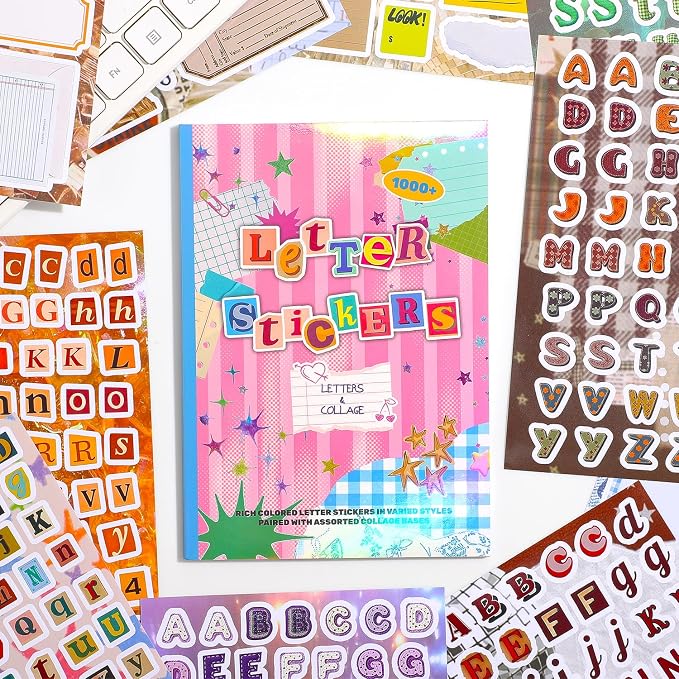 1000+ Pcs Alphabet Collage Sticker Book, Retro Letter & Collage Note Frame Decor Stickers for Junk Journal, Scrapbooking Supplies, Ideal DIY Decorative Gift for Women Teen Girls