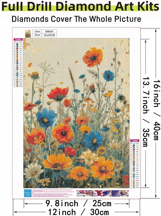 Flower Diamond Art Kits for Adults, 5D Diamond Painting for Adult Beginners | DIY Full Drill Round Gem Painting Dot Art for Adults，Home Wall Decor 11.8x15.7 Inch