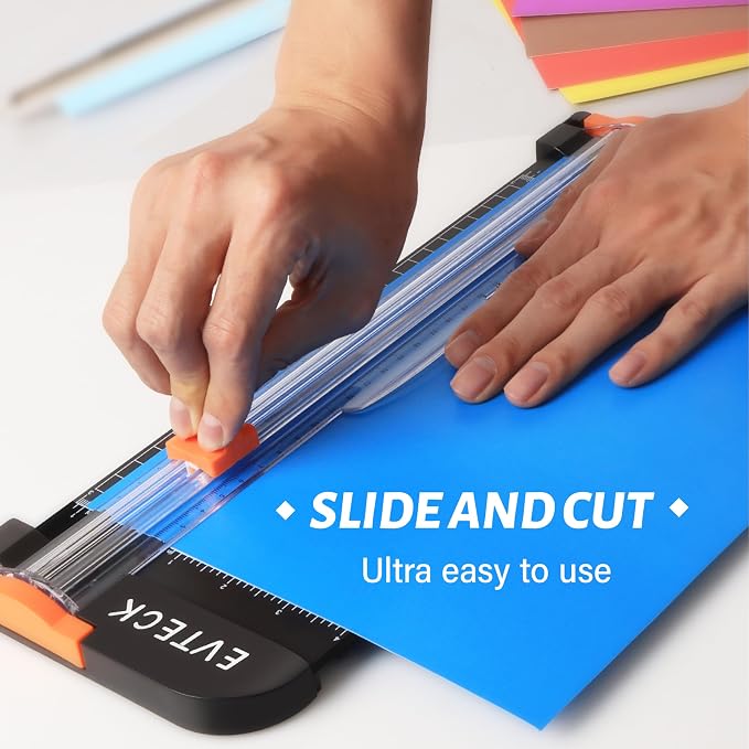 Evteck A4 Paper Cutter Slider Trimmer for Cardstock Photo Vinyl | 12 Inch, with Security Blade and Foldable Ruler, for Crafting Scrapbooking