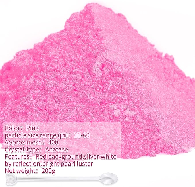 Mica Powder,7.05OZ（200g）,Pink Mica Powder Pigment for Epoxy Resin，Lip Gloss，Paint，Dye，Soap Making，Nail Polish,Candle Making,Bath Bombs(Pink)