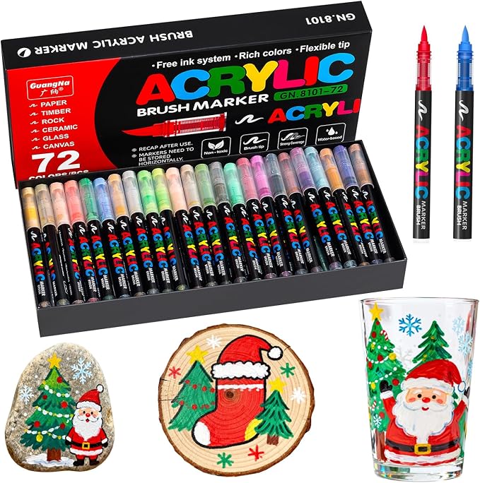 Acrylic Paint Markers, 72 Colors Acrylic Markers Set, Brush Tip