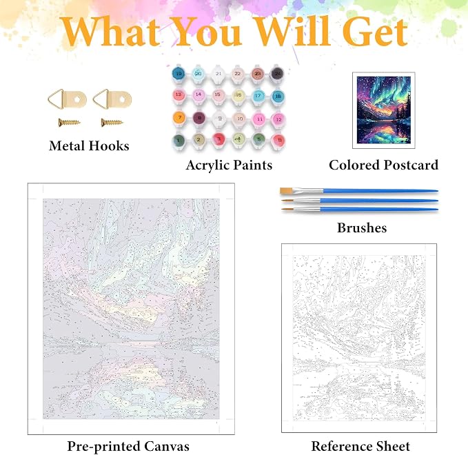 Paint by Numbers Kit for Adults, Aurora Borealis & Mountain, 16x20 Inch