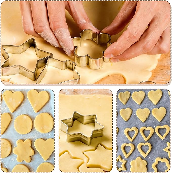 shuielia 30Pcs Mini Geometric Cookie Cutter Set with Box - Stainless Steel Small Cutters for Biscuit, Fruit, Veggie, Polymer Clay & Fondant Baking Tools