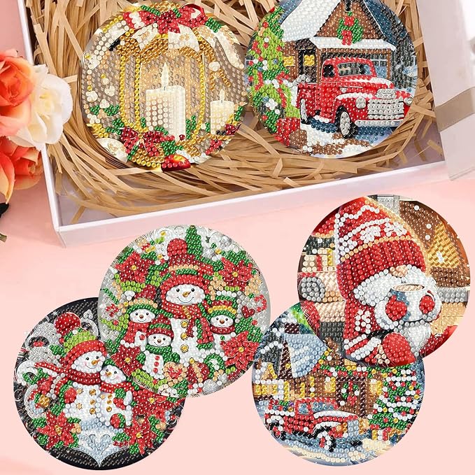 mrpwnle 8 Pcs Diamond Art Coasters Christmas Diamond Painting Coasters