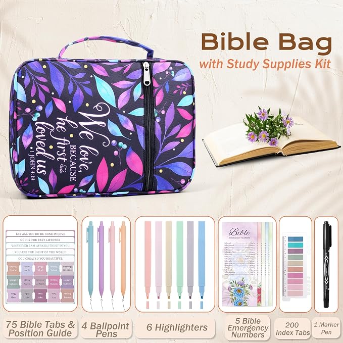 XKDOUS Bible Cover Case for Women Bible Bag Journaling Kit w/Study Supplies
