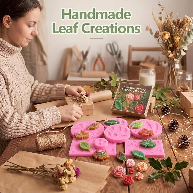 Pimoys 7 Pcs Leaf Silicone Mold for Resin Soap Fondant