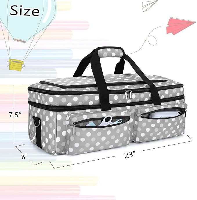 LUXJA Double-layer Bag for Cricut Explore Air (Air2) and Maker, Gray Dots