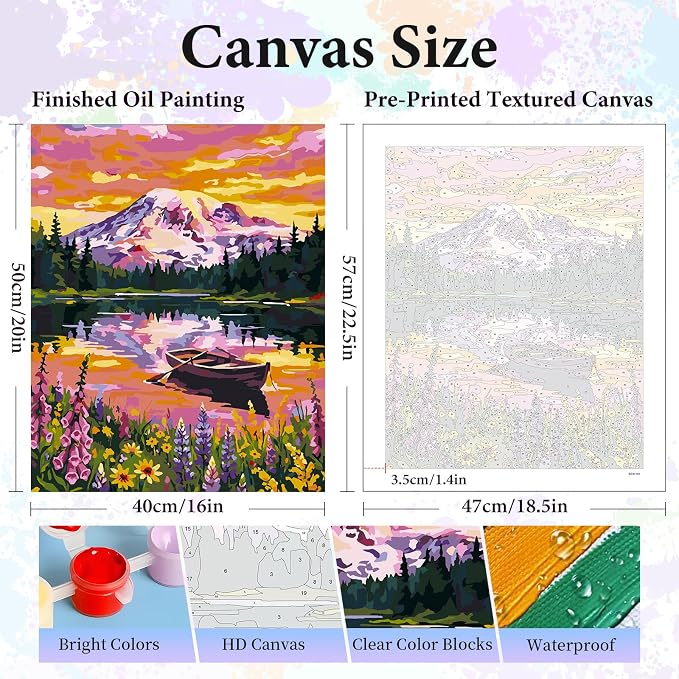 Paint by Numbers Kit for Adults, Mountain Lake Number Painting Canvas Kit | DIY Acrylic Painting Set for Beginners, Stress Relief Relaxing Craft, Home Wall Decor, Holiday Gift for Adults, 16x20 Inch