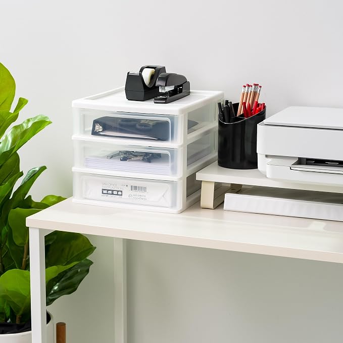 IRIS USA 3-Drawer Medium Stacking Desktop Organizer, White