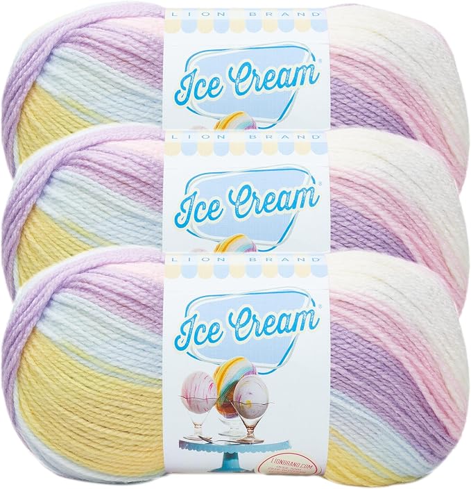 Lion Brand Yarn, Ice Cream Crochet Yarn, Cotton Candy, Multicolor, 3 Pack