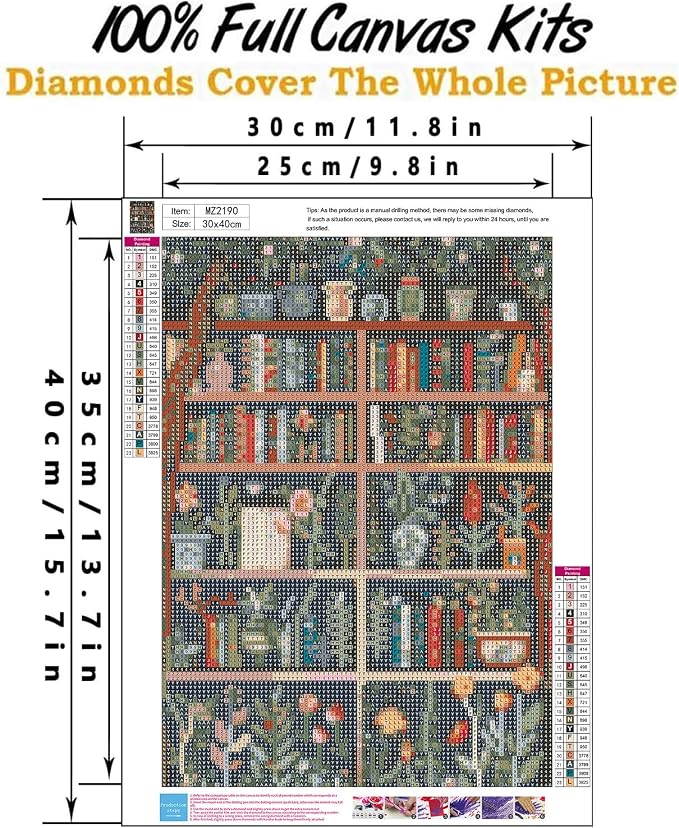 Bookshelf Diamond Art Kits for Adults12 x 16inch