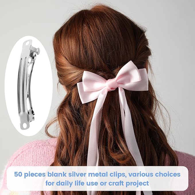 50pcs Metal Alligator Hair Clips, Small Crocodile Hair Clips, Alligator Barrettes Accessories for Women DIY Crafts, Arts - Silver, 6 cm