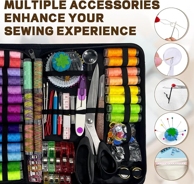 305Pcs Sewing Kit for Adults, 56Color Thread Spools, Portable Needle and Thread Kit for Sewing, with Scissors and Accessories for Adults, Beginner, Home, Travel, Emergency Sewing Kits