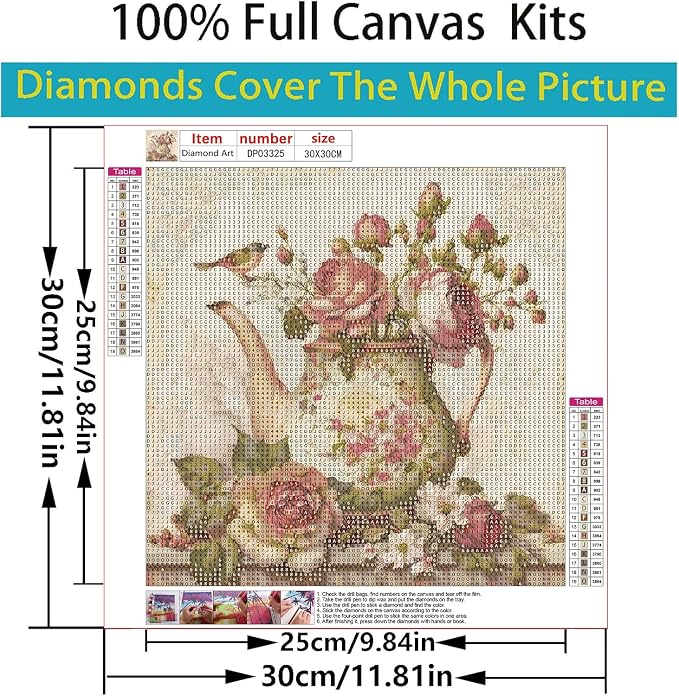 Diamond Art Kits for Adults,Vintage teapot Diamond Painting Kits 12 x 12in