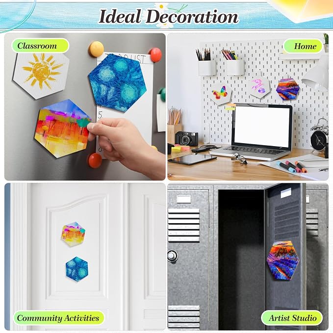 Nezyo 75 Pieces Magnetic Painting Canvas Panel Mini Canvas Boards Mini Canvases Tile Art for Painting Magnetic Fridge Locker Art Paints Crafts DIY Kit (Hexagon,3 Inch)