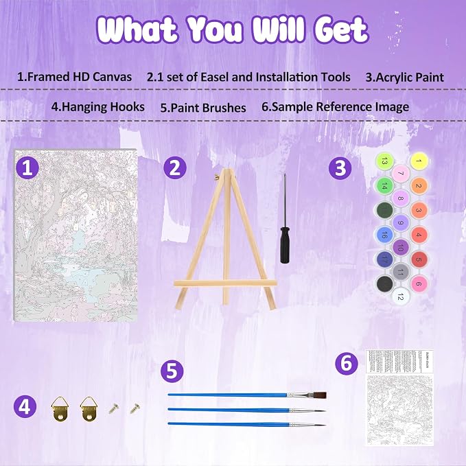 MAXBYE Framed Paint By Numbers Kits for Adults with Wooden Easel, DIY Dream Tree Adult Paint by Number Kits, Oil Acrylic Paintings Kit for Beginners Gift Home Wall Garden Decor 10×14 Inch