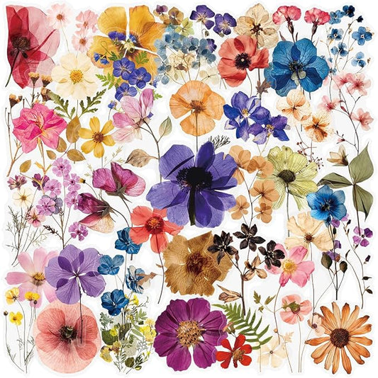 50Pcs Transparent Flora Scrapbook Stickers Pack, Vintage Aesthetic Flowers Stickers for Scrapbook Journal, Waterproof for Water Bottles Laptop Phone Scrapbook Supplies DIY Crafts（Flora）