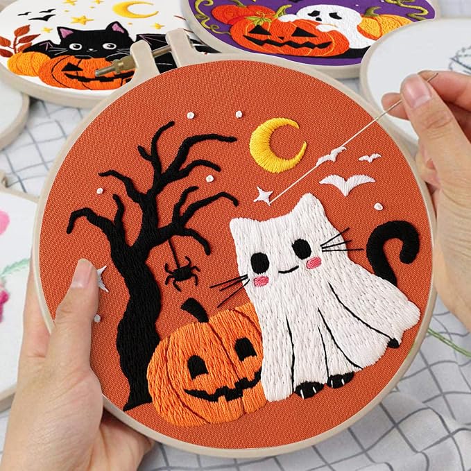 Nuberlic 3 Pack Halloween Embroidery Kit for Beginner Adults