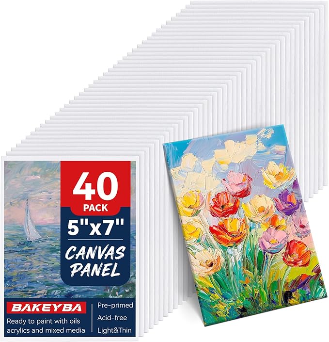 40 Pack 5x7 Inch Canvas Boards Small Canvas Panels for Kids Painting 100% Cotton White Blank for Acrylic Oil Watercolor Paint