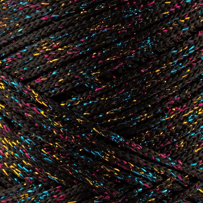 S Sensy 2mm -Premium Polypropylene Macrame Cord 5 Pack Black Multi Sparkle