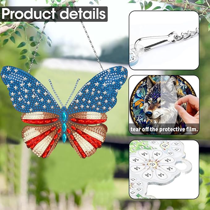 SKRYUIE Butterfly Hanging Pearl Diamond Art Kits for Adults Suncatcher A5