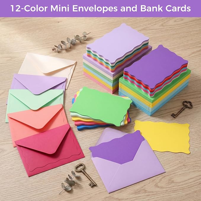 120 Pack Mini Envelopes with Cards, Small Envelopes with Blank Cards