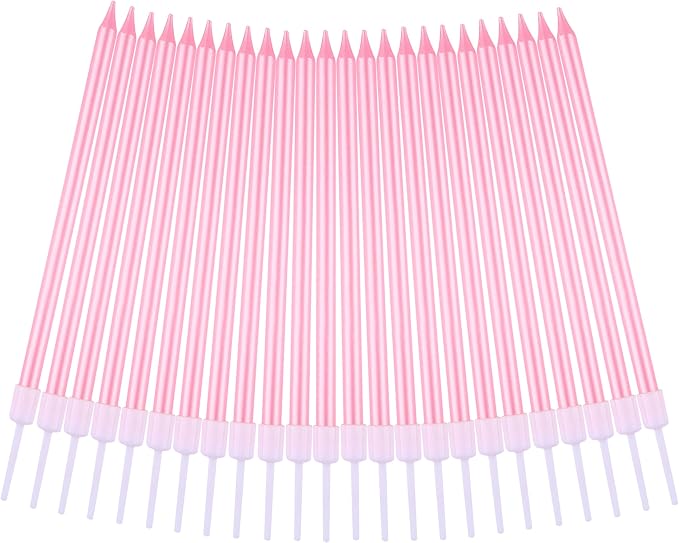 PHD CAKE Pink Long Thin Metallic Birthday Candles, Cake Candles, Birthday Parties, Wedding Decorations, Party Candles