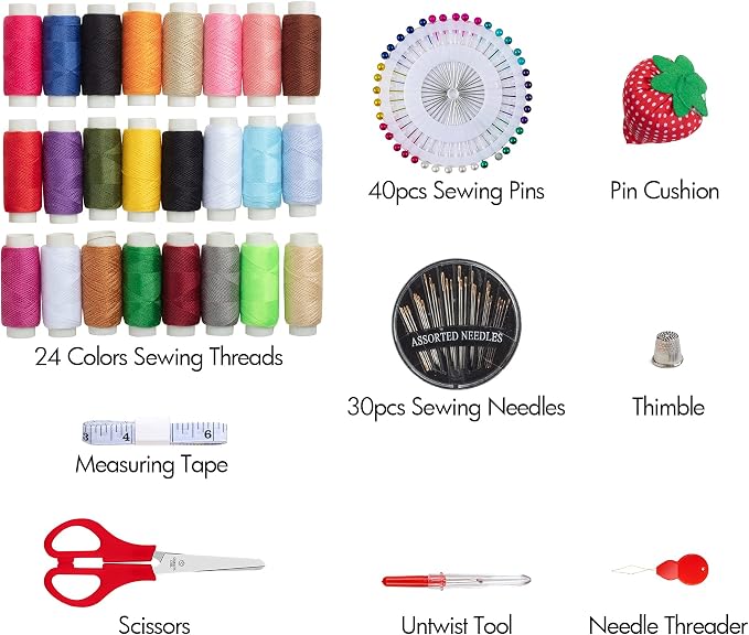LoDrid Sewing Kit with 24 Color Threads and Sewing Accessories, Black