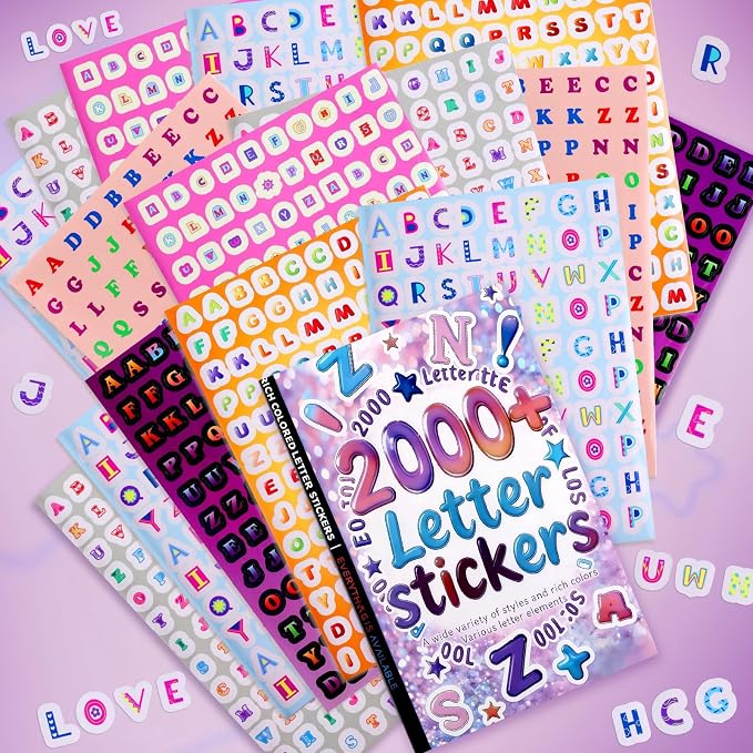 Tmtains 2000+ Pcs Letter Stickers for Scrapbooking 20 Sheets Letter Sticker Book Colorful Mixed-Size Scrapbook Stickers Cute Alphabet Sticker for Junk Journal Supplies DIY Crafts Learning Album Decor
