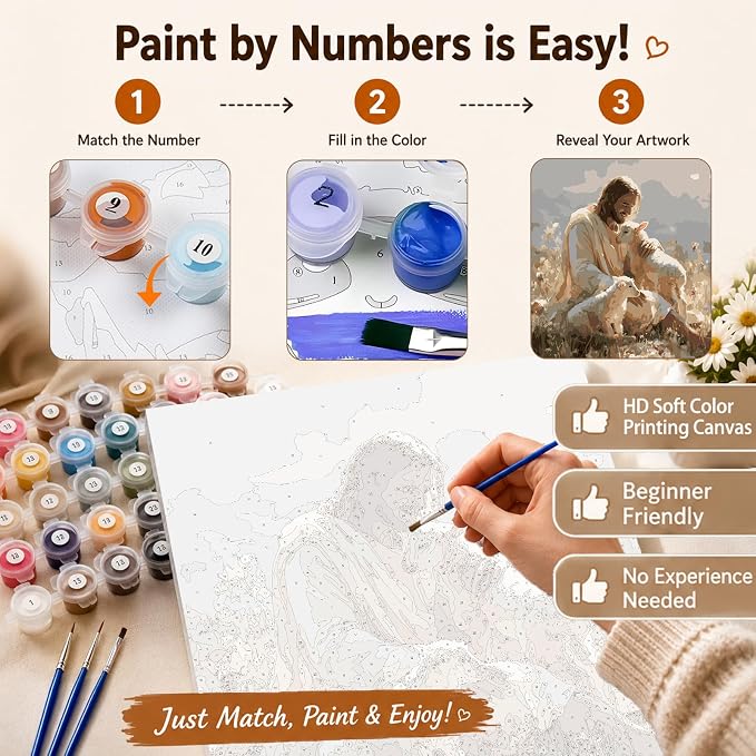 AUKELHJ Paint by Numbers Kit for Adults Beginner, Jesus, 16X20 Inch | Paint by Number for Adults, Beginner Friendly, High-Definition Color Canvas, Stress Relief, Home Decor, Gifts, Unframed