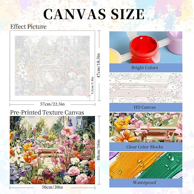 Paint by Numbers Kit for Adults, Garden Flowers Number Painting Canvas Kit | DIY Acrylic Painting Set for Beginners, Stress Relief Relaxing Craft, Home Wall Decor, Holiday Gift for Adults, 16x20 Inch