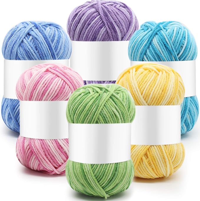 6 Pieces 50 g Crochet Yarn Multicolor Acrylic, 5-ply, Pastel Colors