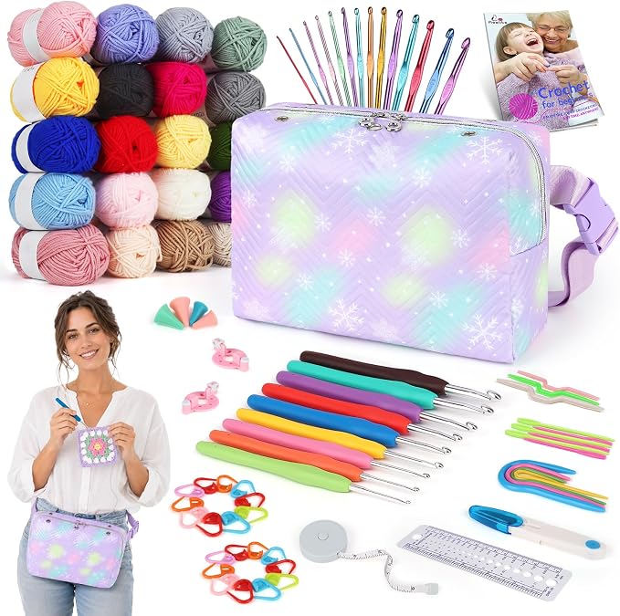 Aeelike Crochet Kit for Beginners Adult, Complete Knitting Yarn Kit, Purple | 87 PCS Crochet Kits for Beginners All-inclusive Crochet Set with Yarns Hooks Step-By-Step Instruction Storage Bag, Ideal Gift