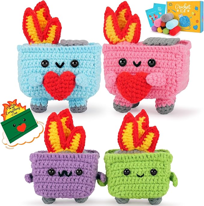 Crochet Kit for Beginners, 4PCS Dumpster Fire Crochet Starter Kit