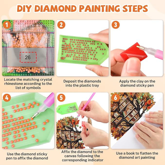 Bowetile Fall Diamond Art Hanging Kits for Adults, Tree of Books Diamond Art Suncatchers Maple Leaf, 5D Special Shape Autumn Diamond Painting Pendant Window Ornament for Home Wall Decor