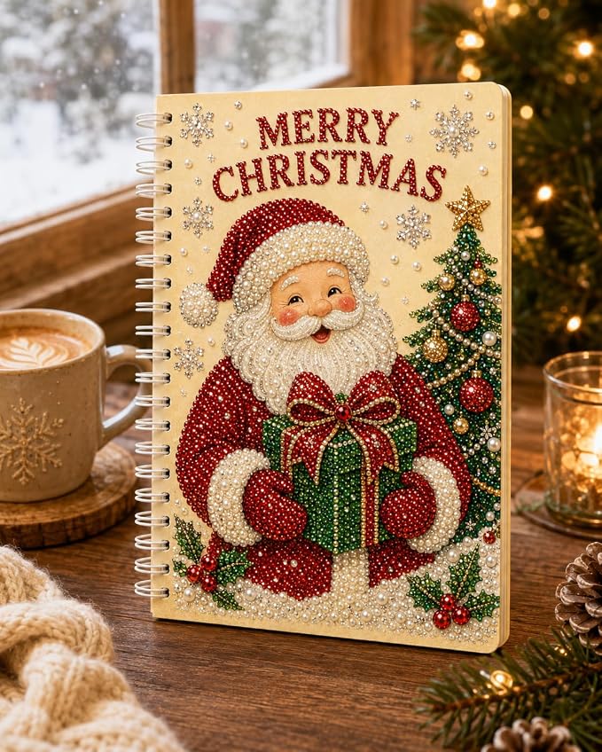 100 Pages DIY Christmas Pearl Diamond Art Painting Notebook，Style C