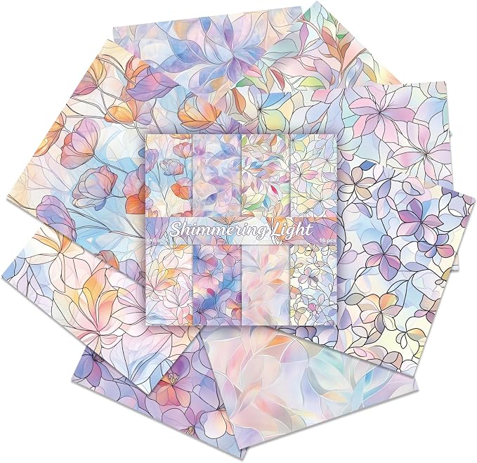 PRSTINCOL Scrapbook Paper,16 Sheets 6 x 6 Inch Shimmering Light Style Scrapbook Supplies,Single-Sided Vivid Origami Decoupage Paper for DIY Crafts, Card Making, Art Journaling