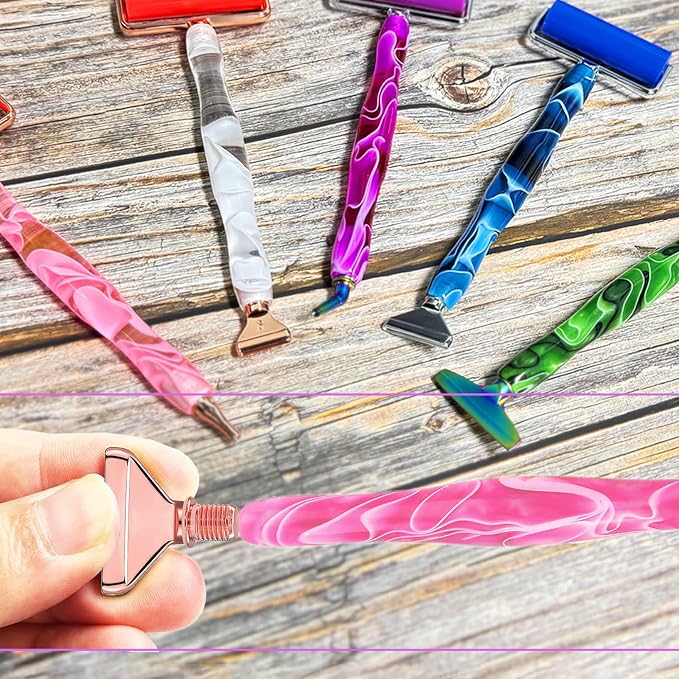 Diamond Art Tools Diamond Painting Accessories Kits with Screw Metal Tip Diamond Painting Pen Drill Bead Dot Pens for Art Craft Nail No Longer Loose (Pink Pen Rose Gold 3)