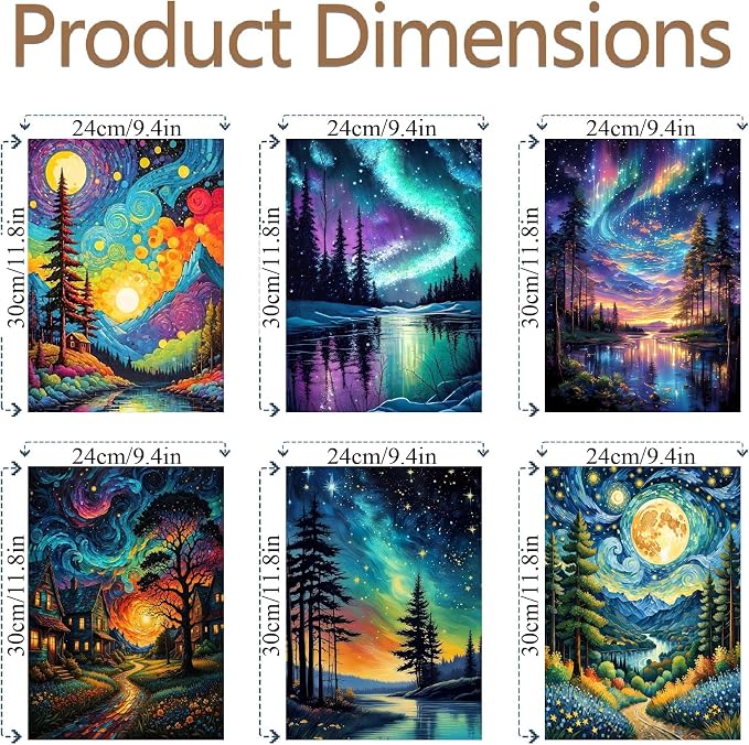 NEGEKFKX 6 Pack Paint by Numbers Kit for Adults Beginner,Starry Night Easy Adult Paint by Number Kits on Canvas DIY Painting for Beginners Art by Numbers for Home Wall Decor 10x12 Inch