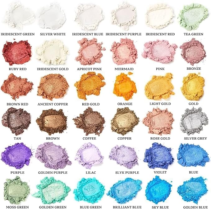 Mica Powder, 36 Colors (10g), Pigment for Epoxy Resin, Soap, Bath Bomb | Complies with ASTM D-4236| For Lip Gloss, Art Crafts, Resin Dye, Nails| Glitter Pigment