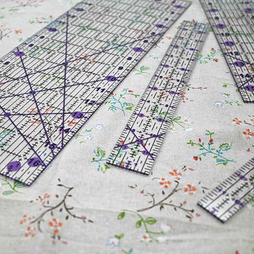 Quilting Rulers Sewing Ruler,Acrylic Quilting Ruler Templates,Precision Cutting Tools for Patchwork Fabric,Sewing Supplies Purple(6"X17",3"X16",1.5"X12",1"X11")