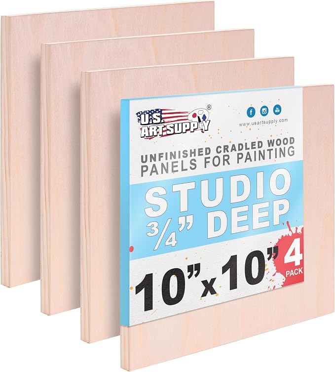 U.S. Art Supply 10" x 10" Unfinished Cradled Wood Panels for Painting