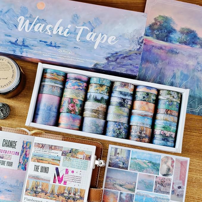 Bomichi 34 Rolls Oil Painting Aesthetic Washi Tape Set